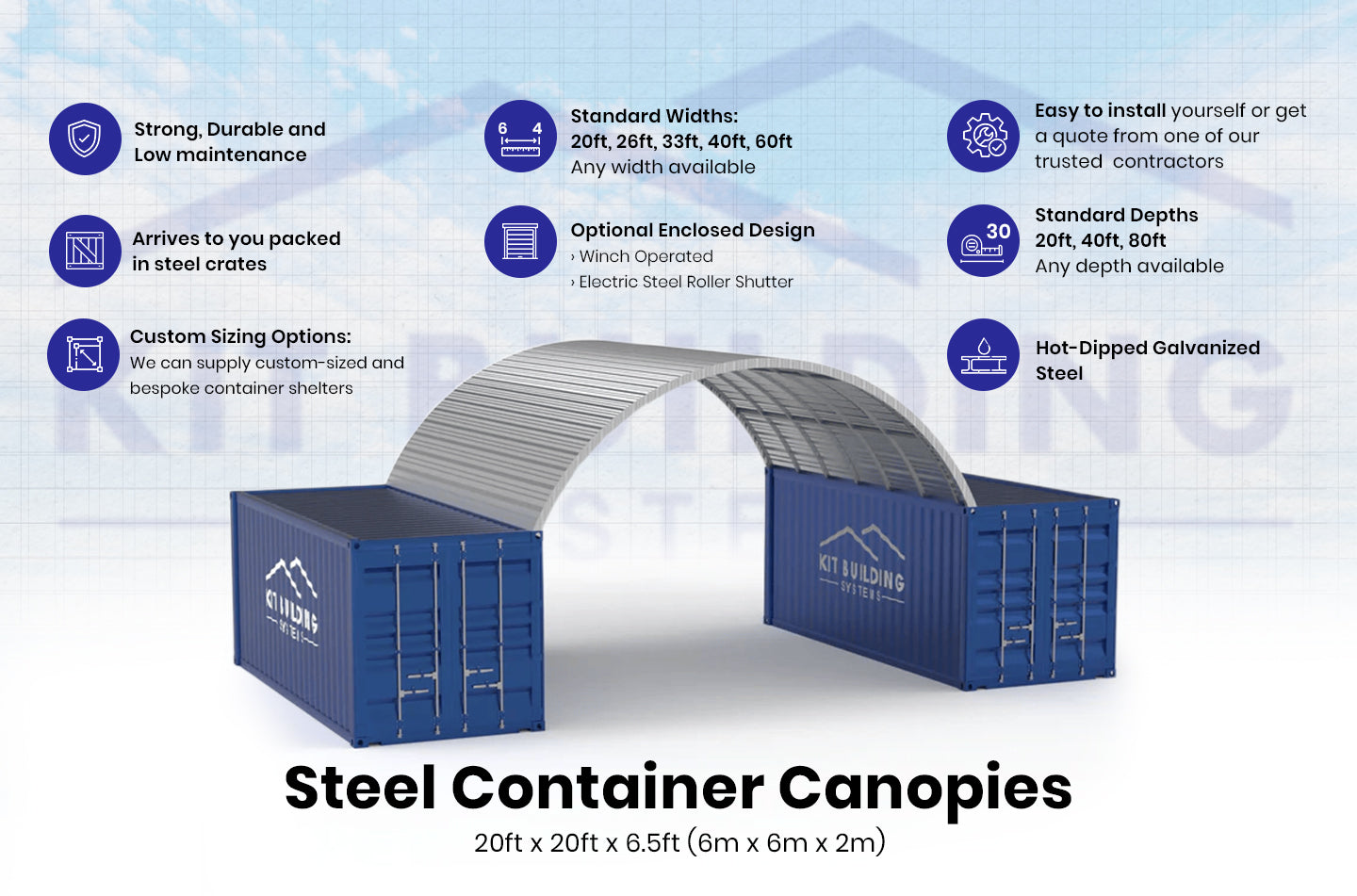 Stalen Container Overkappingen - 20ft x 20ft x 6,5ft (6m x 6m x 2m)