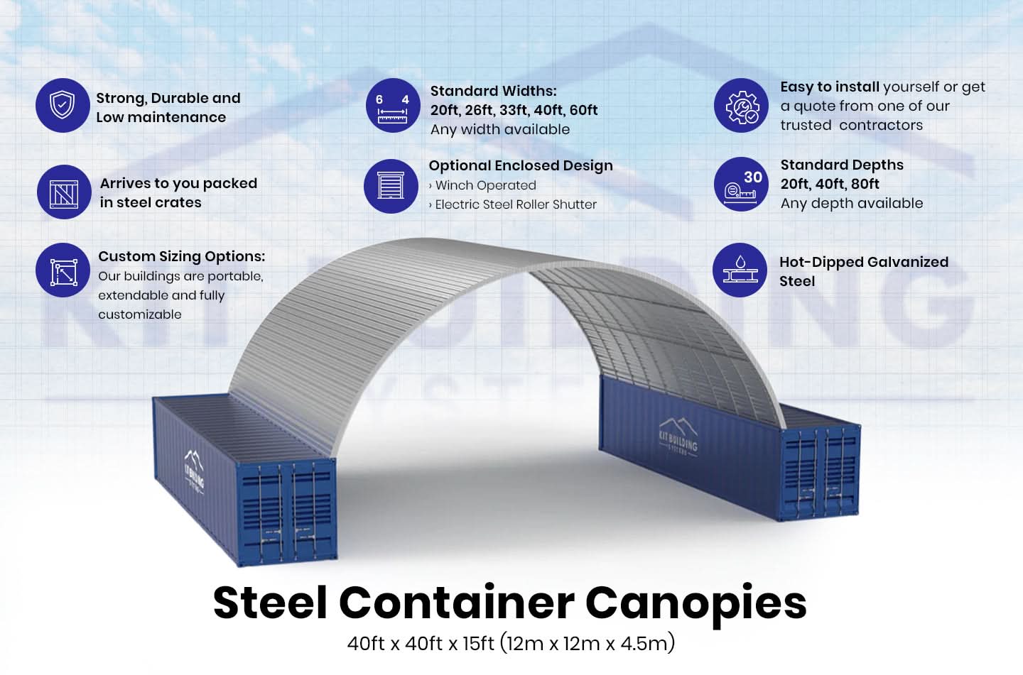 Stalen Container Overkappingen - 40ft x 40ft x 15ft (12m x 12m x 4,5m)